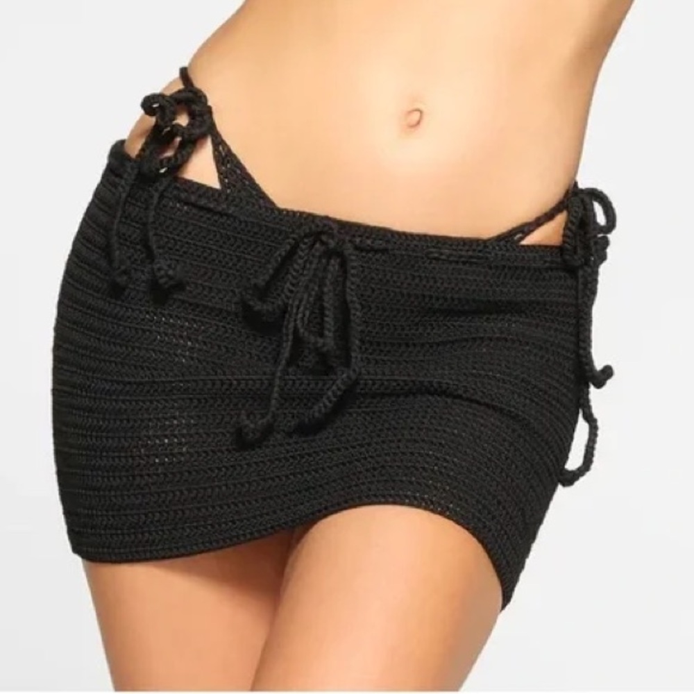 SKIMS Black Crochet Tie-Side Mini Skirt